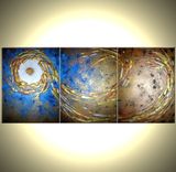 Original Large Abstract Art, Gold Metallic Textured, Blue Night Star Painting By Lafferty - 24x54 2 small