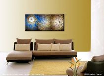 Original Large Abstract Art, Gold Metallic Textured, Blue Night Star Painting By Lafferty - 24x54 3 small