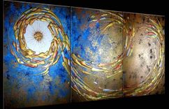 Original Large Abstract Art, Gold Metallic Textured, Blue Night Star Painting By Lafferty - 24x54 5 small