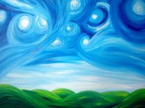 Original Modern Abstract Night Stars Landscape Painting, Dan Lafferty - Starry Night Above The Hills 5 small