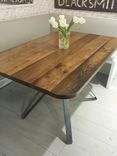 Reclaimed Wood And Steel Pedestal Table 1 small