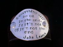 John Lennon Quote Handstamped On An Upcycled Belt Leather Cuff-Silverware Jewelry 2 small