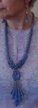 Beaded Necklace And Earrings; Long Blue And Silver 2 small