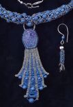Beaded Necklace And Earrings; Long Blue And Silver 3 small