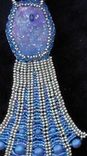 Beaded Necklace And Earrings; Long Blue And Silver 5 small