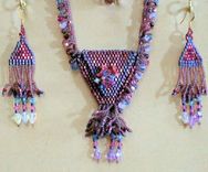 Beaded Amulet Bag Necklace And Earrings. 1 small