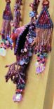 Beaded Amulet Bag Necklace And Earrings. 2 small