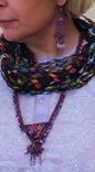 Beaded Amulet Bag Necklace And Earrings. 3 small