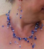 Beaded Crystal Necklace And Earrings; Blue, Crimson, And Lilac Swarovski Crystals. 5 small