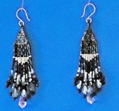 Beaded Earrings, Black Dangling With Crystals 2 small