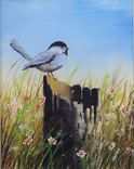 Bird Painting, Wildlife Painting: Chickadee On A Tree Stump, Acrylic On Canvas Art For Sale 1 small