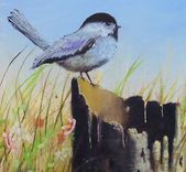 Bird Painting, Wildlife Painting: Chickadee On A Tree Stump, Acrylic On Canvas Art For Sale 2 small