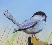 Bird Painting, Wildlife Painting: Chickadee On A Tree Stump, Acrylic On Canvas Art For Sale 3 small