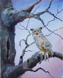 Bird Painting, Wildlife Painting: Arizona Native Bird, Great Horned Owl In A Tree, Acrylic On Canvas 1 small