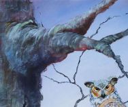 Bird Painting, Wildlife Painting: Arizona Native Bird, Great Horned Owl In A Tree, Acrylic On Canvas 2 small