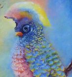 Bird Painting, Wildlife Painting: Fantasy Bird Looking At An Inchworm, Acrylic On Canvas 3 small