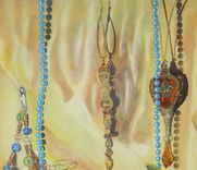 Still Life Painting, Fine Art Original Acrylic On Canvas: Glass Ornaments, Blue Pearls 2 small