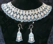 Beaded Silver And Blue Necklace And Earrings 1 small