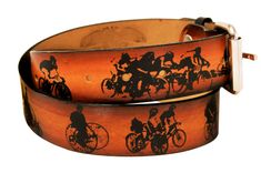Bicycle Print Leather Belt - A History Of Cycling 2 small