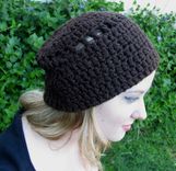 Beanie Hat, Chocolate Brown, Organic Cotton, Crochet 2 small
