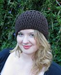 Beanie Hat, Chocolate Brown, Organic Cotton, Crochet 3 small