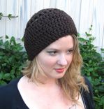 Beanie Hat, Chocolate Brown, Organic Cotton, Crochet 4 small