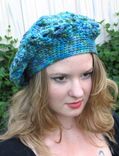 Beret Hat, Teal, Soft, Lacy Crochet, Washable 1 small