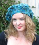 Beret Hat, Teal, Soft, Lacy Crochet, Washable 2 small