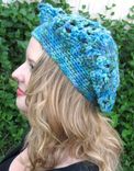 Beret Hat, Teal, Soft, Lacy Crochet, Washable 4 small