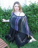 Asymmetrical Poncho, Black Purple Teal Gray Olive, Crochet 3 small