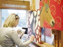 Quarter Horse Painting With Polka Dots - Oil On Canvas 24 X 24 Inches 1 small