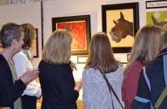 Horse Painting On Canvas 16 X 20 - Bay Arab Gelding With Cherry Red And Copper Scroll In Black Frame 4 small