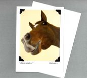 Silly Horse Card - Arab Gelding Poses On Butter Yellow Background - Horse Art Print 1 small