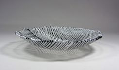 Art Glass Bowl Black And White Stripes 9 Inch Fused Glass 2 small