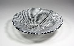 Art Glass Bowl Black And White Stripes 9 Inch Fused Glass 3 small