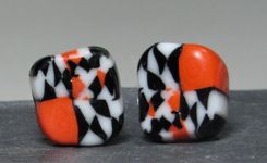 Post Glass Earrings Stud Black White Red Murrini Tiles 1 small