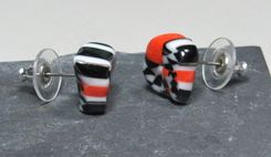 Post Glass Earrings Stud Black White Red Murrini Tiles 2 small