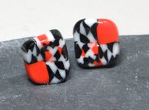 Post Glass Earrings Stud Black White Red Murrini Tiles 3 small
