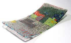 Fused Glass Platter Multi Color 16 Inches Sculpture Murrini 1 small