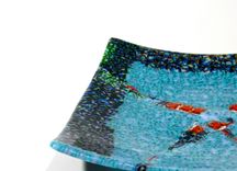 Fused Glass Platter Blue Green Red 12 Inches Sculpture Murrini 2 small