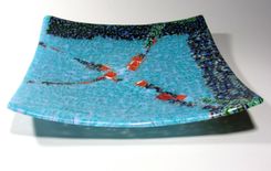 Fused Glass Platter Blue Green Red 12 Inches Sculpture Murrini 5 small