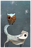 Wolf And Owl Giant Poster Print 11x17 Poster Print -Gray And White Wolf With Mustard Yellow 3 small
