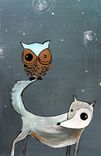 Wolf And Owl Giant Poster Print 11x17 Poster Print -Gray And White Wolf With Mustard Yellow 4 small