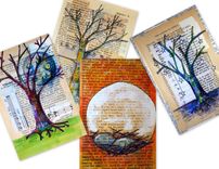 Winter Trees And Nest Prints- 4 Trees Set Of Prints 5x7 Nest, Tree, Spring, Moon And Stars 1 small