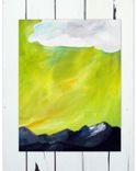 Almost Home - Mountain And Cloud Painting In Lime And Charcoal 4 small