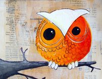 Owl Print- One Little Orange And White Owl- Big Print In 8.5x11 Inches 5 small