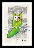 Owl Painting Lime Heart Faced Owl - Retro 1970s Illustration Style Owl Full Of Wisdom 4 small