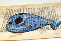 Blue Whale - Original Drawing On Vintage French Paper 2 small