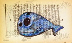Blue Whale - Original Drawing On Vintage French Paper 3 small