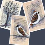 Sparrow Print - Winter Theme Set Of 3 Bird And Tree Prints In 5x7 Size 4 small